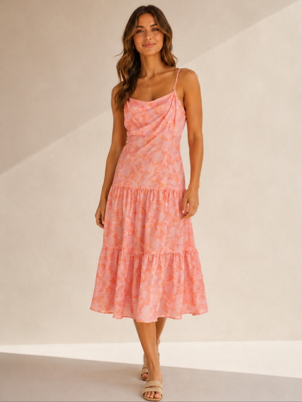 NWT Social Standard By Sanctuary Orange Peach Smocked Maxi Tier Sundress Sz XXL